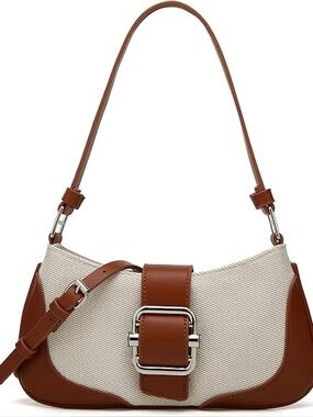 ✨NWOT Canvas & Brown Leather Y2K Vintage Crescent Shoulder Bag